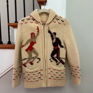 Vintage Mary Maxim Cowichan Figure Skating Wool Hand Knit Cream Sweater